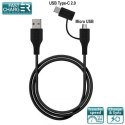 PURO Cable 2 in 1 - Kabel USB do ładowania & synchronizacji danych z dwoma wtykami Micro USB & USB-C, 2 A, 480 Mbps, 1 m (czarny