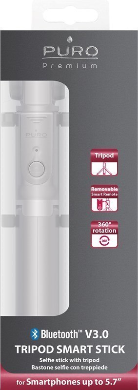 PURO Tripod Smart Stick - Uniwersalny kij do selfie ze statywem + pilot Bluetooth 3.0 (szary) PURO Tripod Smart Stick - Uniwersalny kij do selfie ze statywem + pilot Bluetooth 3.0 (szary)