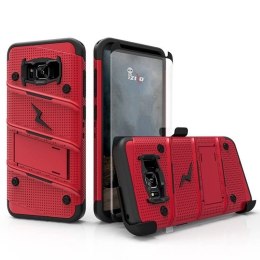 Zizo Bolt Cover - Pancerne etui Samsung Galaxy S8+ ze szkłem 9H na ekran + podstawka & uchwyt do paska (Red/Black)
