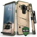Zizo Bolt Cover - Pancerne etui Samsung Galaxy S9 ze szkłem 9H na ekran + podstawka & uchwyt do paska (Desert Tan/Camo Green)